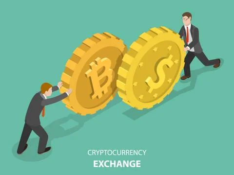 Cryptocurrency exchange flat isometric vector. Stock Illustration