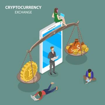 Cryptocurrency exchange flat isometric vector. Stock Illustration