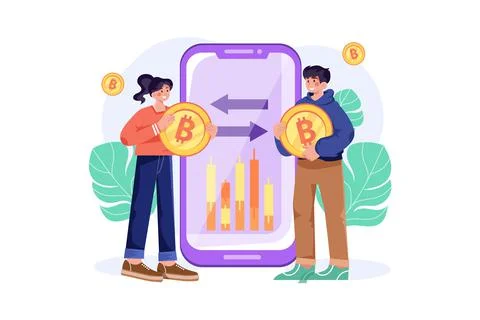 Cryptocurrency exchange illustration concept Stock Illustration