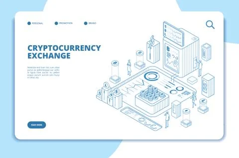 Cryptocurrency exchange isometric concept. Modern trade technology blockchain イラスト素材