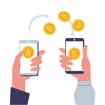 Cryptocurrency exchange. Mobile bitcoin wallet in hand. Blockchain technologies Stock Illustration