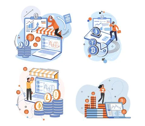 Cryptocurrency exchange platform, bitcoin transactions, cryptocurrency Illustrazione stock