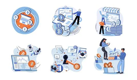 Cryptocurrency exchange platform, bitcoin transactions, cryptocurrency Illustrazione stock