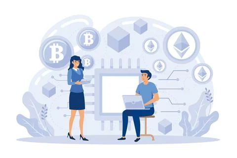 Cryptocurrency exchange platform, bitcoin transactions, cryptocurrency mark.. Illustrazione stock