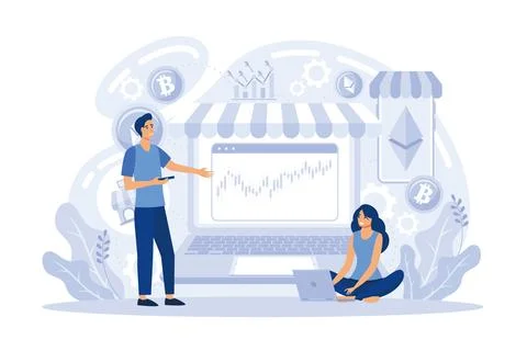 Cryptocurrency exchange platform, bitcoin transactions, cryptocurrency mark.. Illustrazione stock