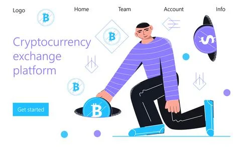 Cryptocurrency exchange platform concept vector for landing page. Blockchain  Stock Illustration