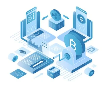 Cryptocurrency exchange platform isometric vector illustration Stockillustratie