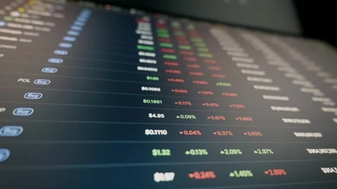 Cryptocurrency Exchange Ticker Scrolling with Live Market Data Stock Footage 325080323