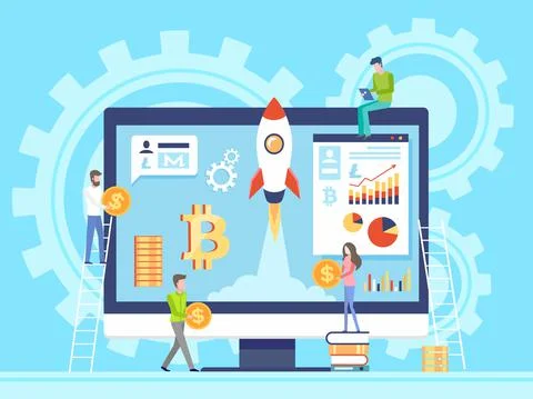 Cryptocurrency exchange. Web banner of blockchain technology, new start up with Stockillustratie