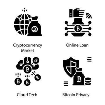 Cryptocurrency Filled Vector Icons Set Stock Illustration