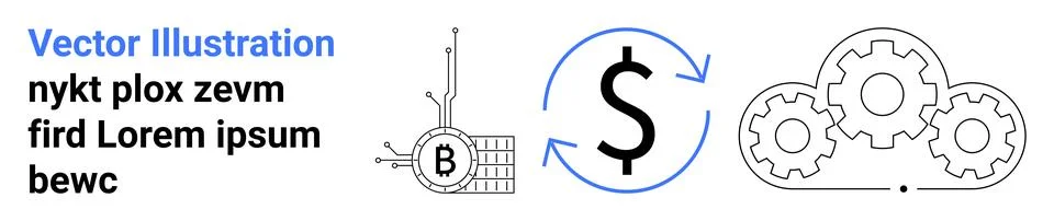 Cryptocurrency, Finance, and Data Integration Elements with Gear Mechanism Illustrazione stock