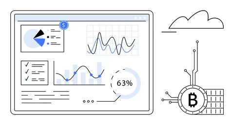 Cryptocurrency Financial Dashboard with Data Analytics and Cloud Technology Stock Illustration