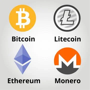 Cryptocurrency flat colorfull logo set - bitcoin, litecoin, ethereum, monero. Stock Illustration
