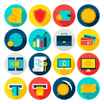 Cryptocurrency Flat Icons Stock Illustration