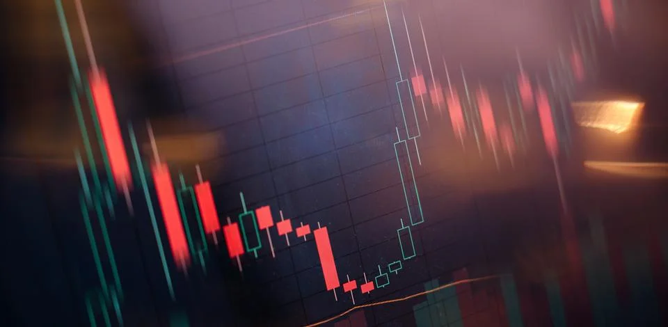 Cryptocurrency graph displayed on a laptop screen, showing market trends an.. Stock Illustration
