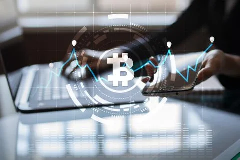 Cryptocurrency graph on virtual screen. Business, Finance and technology concept Stock Photos