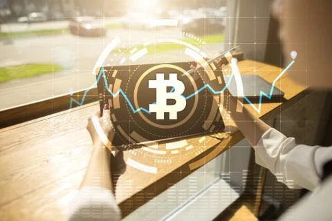 Cryptocurrency graph on virtual screen. Business, Finance and technology concept 스톡 사진