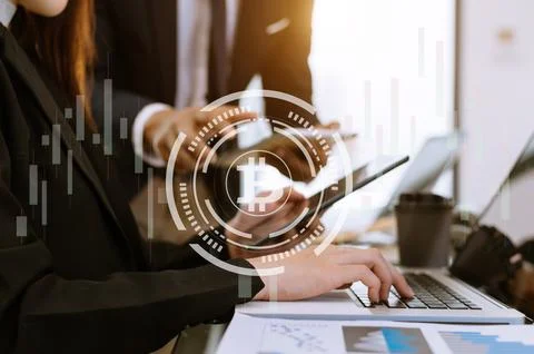 Cryptocurrency graph on virtual screen. Business, Finance and Bitcoin, Ethe.. Stock Photos