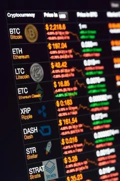 Cryptocurrency grpahic exchange on screen 库存照片