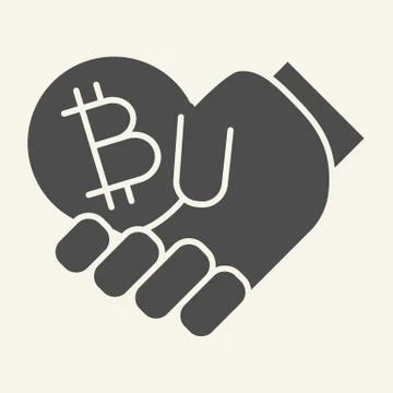 Cryptocurrency in hand solid icon. Bitcoin and arm vector illustration isolated Stock Illustration