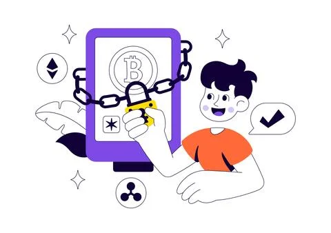 Cryptocurrency Hardware Security Vector Illustration Featuring Digital Wall.. Stock Illustration