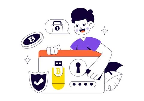 Cryptocurrency Hardware Security Vector Illustration Featuring Digital Wall.. Stock Illustration