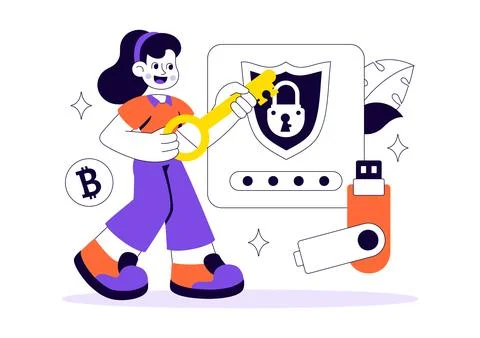 Cryptocurrency Hardware Security Vector Illustration Featuring Digital Wall.. Stock Illustration