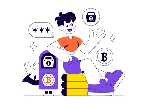 Cryptocurrency Hardware Security Vector Illustration Featuring Digital Wall.. Stock Illustration