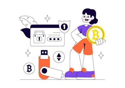 Cryptocurrency Hardware Security Vector Illustration Featuring Digital Wall.. Stock Illustration