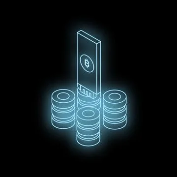Cryptocurrency hardware wallet protecting bitcoin stacks on black background 스톡 일러스트
