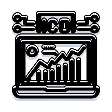 Cryptocurrency ico investment data analytics on laptop Stock Illustration