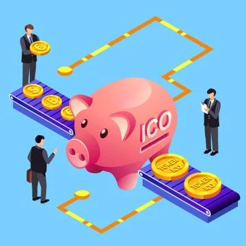 Cryptocurrency ICO token bitcoin exchange vector illustration Stockillustratie