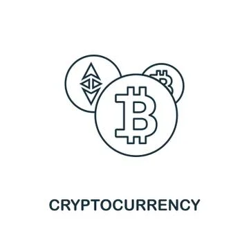 Cryptocurrency icon outline style. Thin line design from fintech icons Illustrazione stock