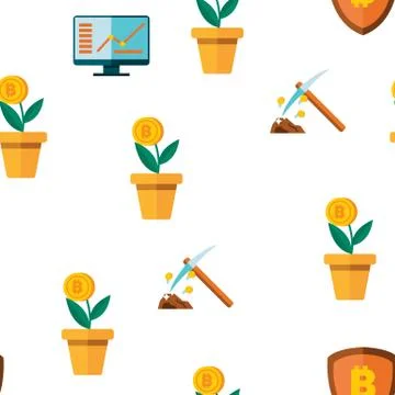 Cryptocurrency Icon Vector Seamless Pattern Stock Illustration