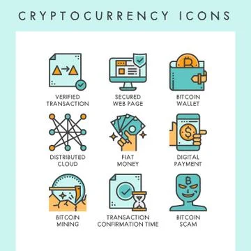 Cryptocurrency icons concept illustrations Stock Illustration