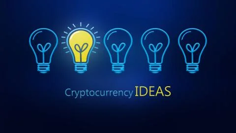Cryptocurrency ideas, Lightbulbs and one lighting bulb idea inspiration electric Stock Illustration