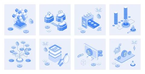 Cryptocurrency Isometric Concepts Stock Illustration