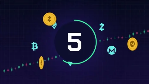 Cryptocurrency launch countdown from 10 to 0 with orbiting crypto icons and 스톡 동영상 348302658