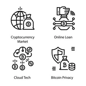 Cryptocurrency Line Icons Set Stock Illustration