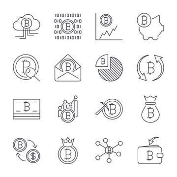 Cryptocurrency Line Icons Set. Vector Collection of Thin Outline Bitcoin Fina Illustrazione stock