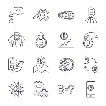 Cryptocurrency Line Icons Set. Vector Collection of Thin Outline Bitcoin Fina Illustrazione stock