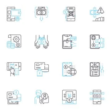 Cryptocurrency linear icons set. Bitcoin, Blockchain, Ethereum, Litecoin, Ripple イラスト素材