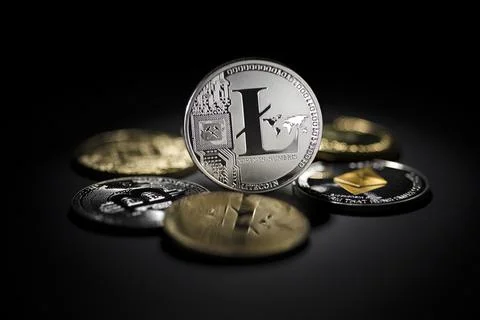 Cryptocurrency lite coin with bitcoins Stock Photos
