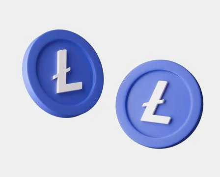 Cryptocurrency Litecoins from different viewes on white background. 3d render Illustrazione stock