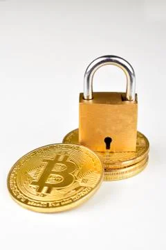Cryptocurrency lock concept, lock with bitcoin. Stock Photos