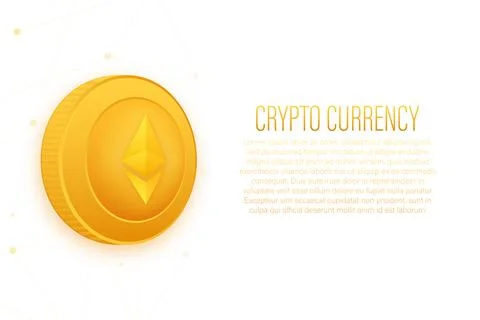 Cryptocurrency logo. Etherium in flat style on golden background. Vector design Stock Illustration
