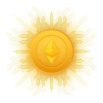 Cryptocurrency logo. Etherium in flat style on golden background. Vector design Stock Illustration