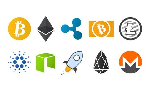Cryptocurrency logo icon set Stock Illustration