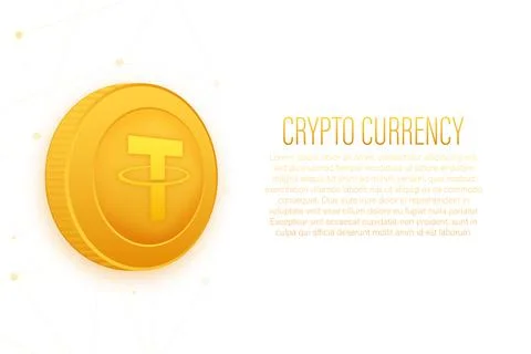 Cryptocurrency logo. Tether in flat style on golden background. Vector design イラスト素材