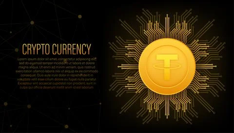 Cryptocurrency logo. Tether in flat style on golden background. Vector design イラスト素材